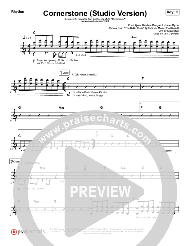 Cornerstone (Studio) Rhythm Chart (Hillsong Worship)