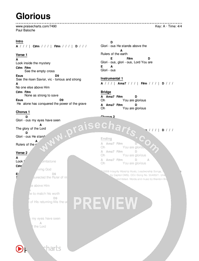 Glorious Chords PDF (Paul Baloche) PraiseCharts