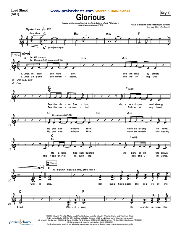 Glorious Lead Sheet (SAT) (Paul Baloche)