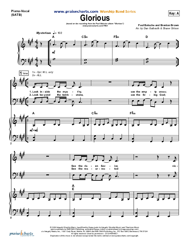 Glorious Piano/Vocal (SATB) (Paul Baloche)