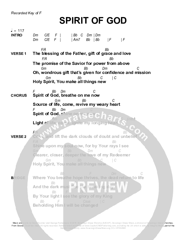 Spirit Of God Chords & Lyrics (Sovereign Grace)