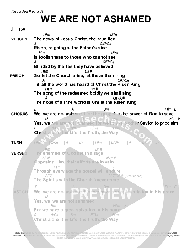 We Are Not Ashamed Chords & Lyrics (Sovereign Grace)