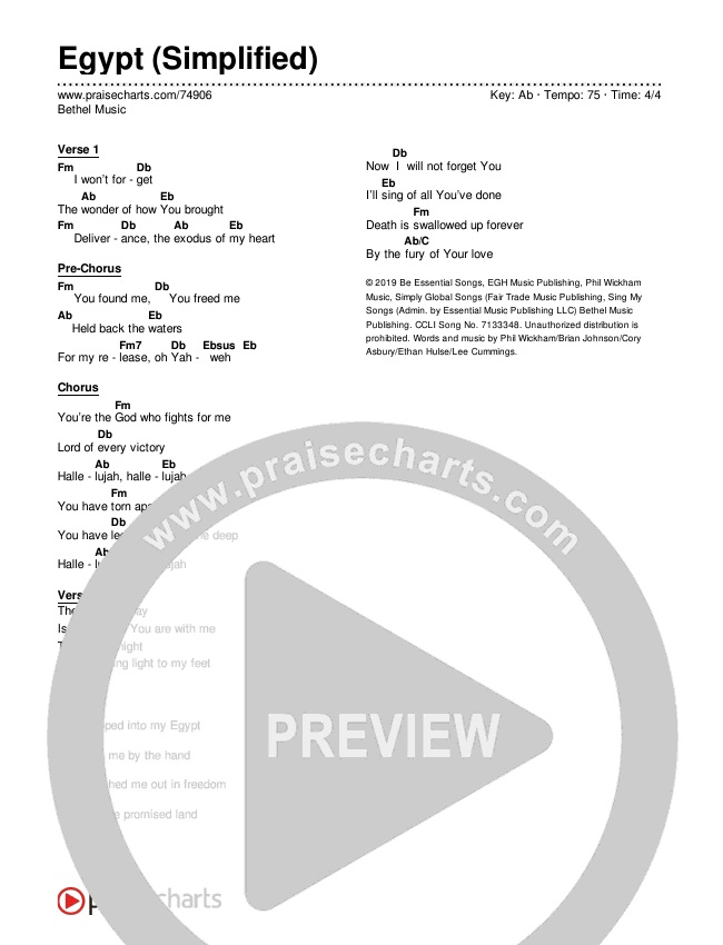 Egypt (Simplified) Chord Chart (Bethel Music)