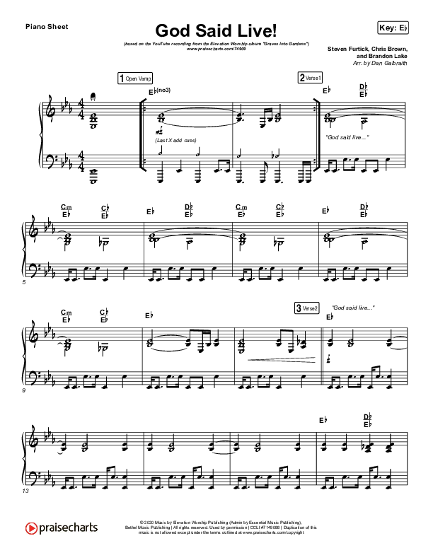 GOD SAID LIVE! Piano Sheet (Elevation Worship)