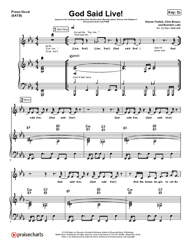 GOD SAID LIVE! Piano/Vocal Pack (Elevation Worship)