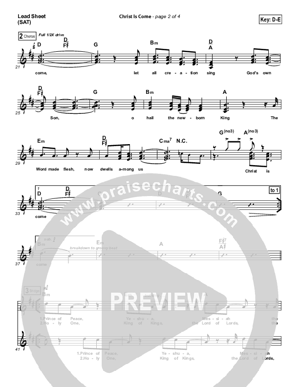 Christ Is Come Lead Sheet (Big Daddy Weave)