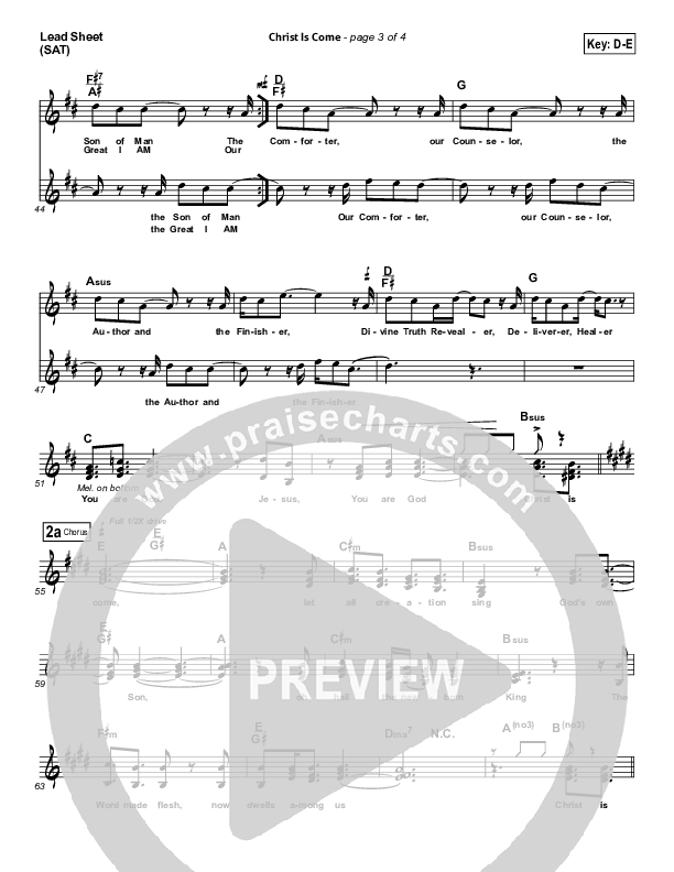 Christ Is Come Lead Sheet (Big Daddy Weave)