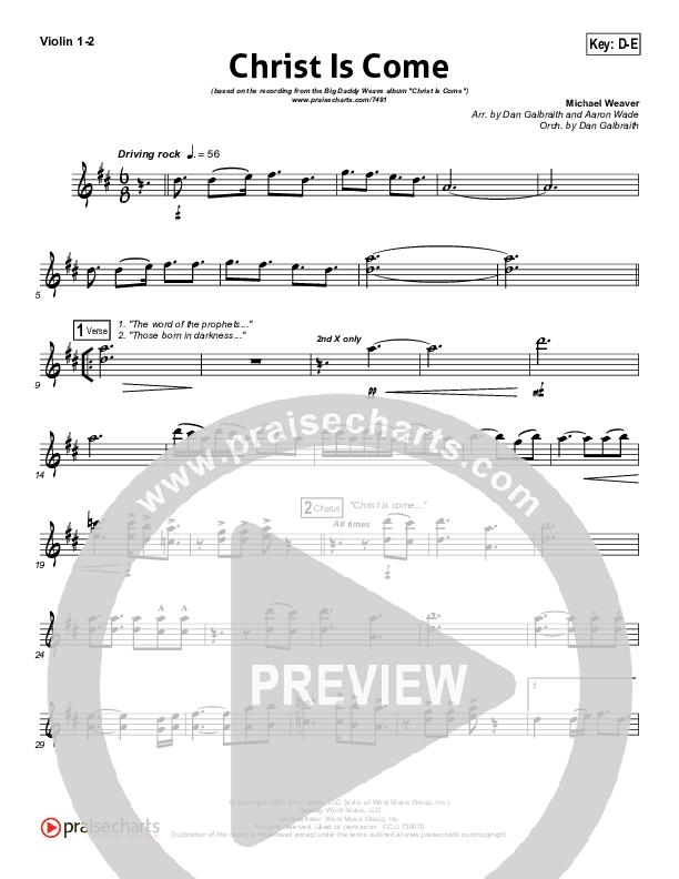 Christ Is Come Violin 1/2 (Big Daddy Weave)