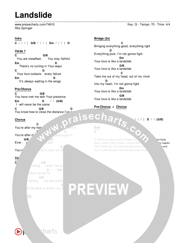 Landslide (Radio) Chords & Lyrics (Rita Springer)