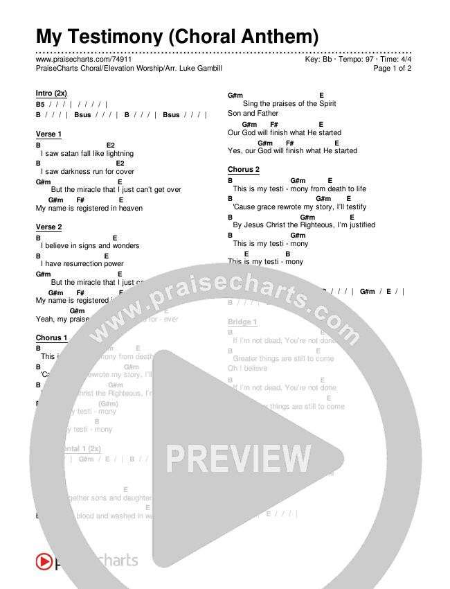 My Testimony (Choral Anthem SATB) Chords & Lyrics (Elevation Worship / Arr. Luke Gambill)