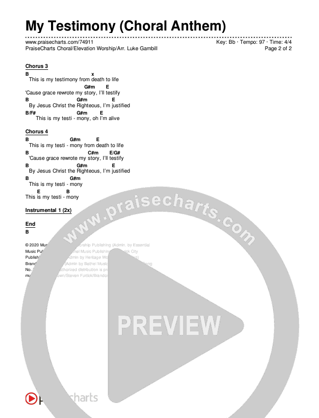 My Testimony (Choral Anthem SATB) Chords & Lyrics (Elevation Worship / Arr. Luke Gambill)