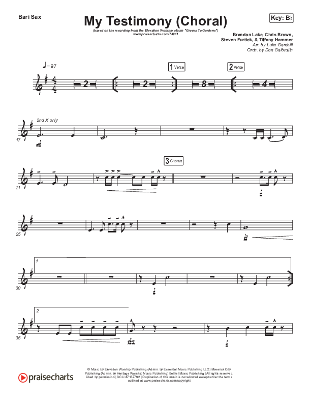 My Testimony (Choral Anthem SATB) Bari Sax (Elevation Worship / Arr. Luke Gambill)