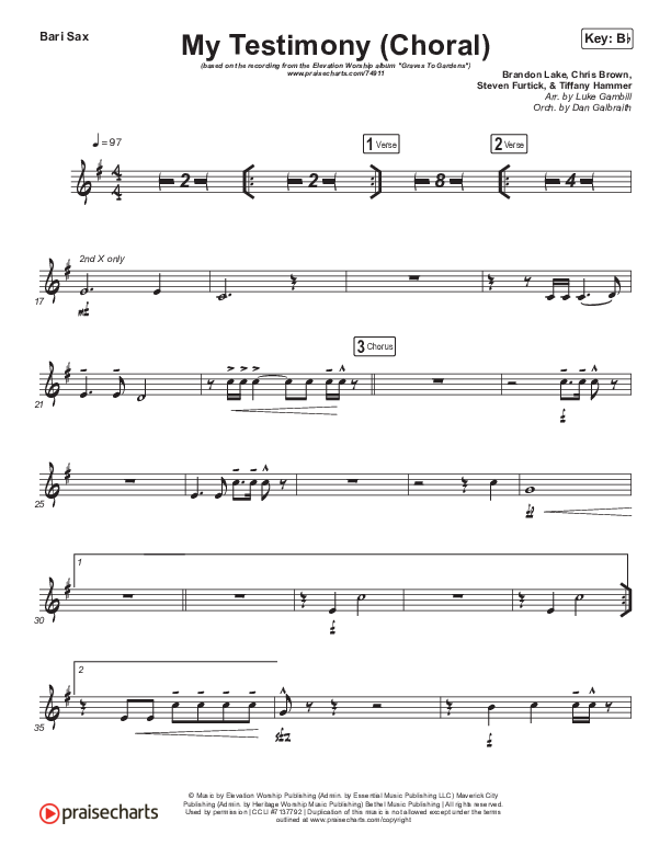 My Testimony (Choral Anthem SATB) Bari Sax (Elevation Worship / Arr. Luke Gambill)