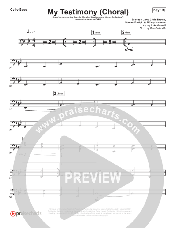 My Testimony (Choral Anthem SATB) Cello/Bass (Elevation Worship / Arr. Luke Gambill)