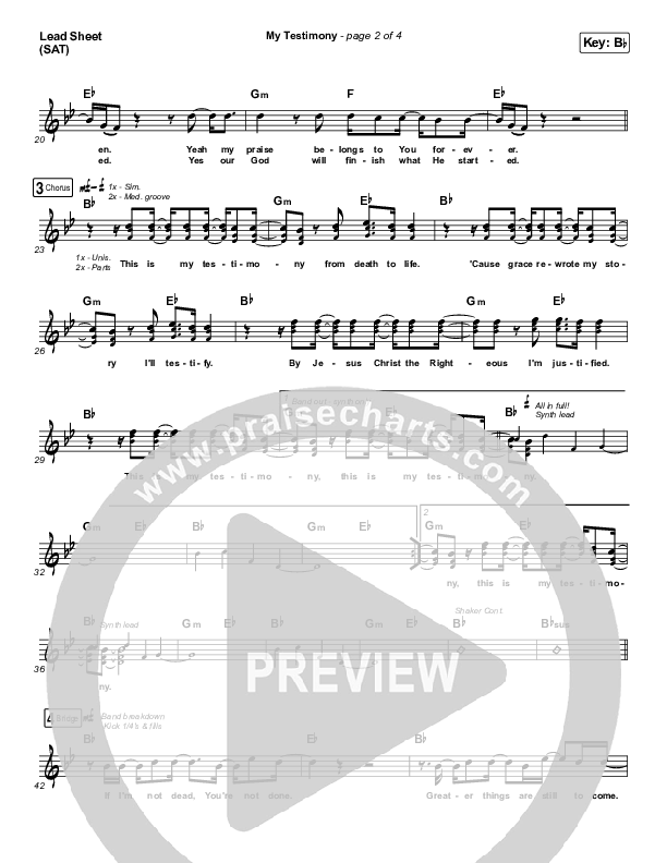 My Testimony (Choral Anthem SATB) Lead Sheet (SAT) (Elevation Worship / Arr. Luke Gambill)