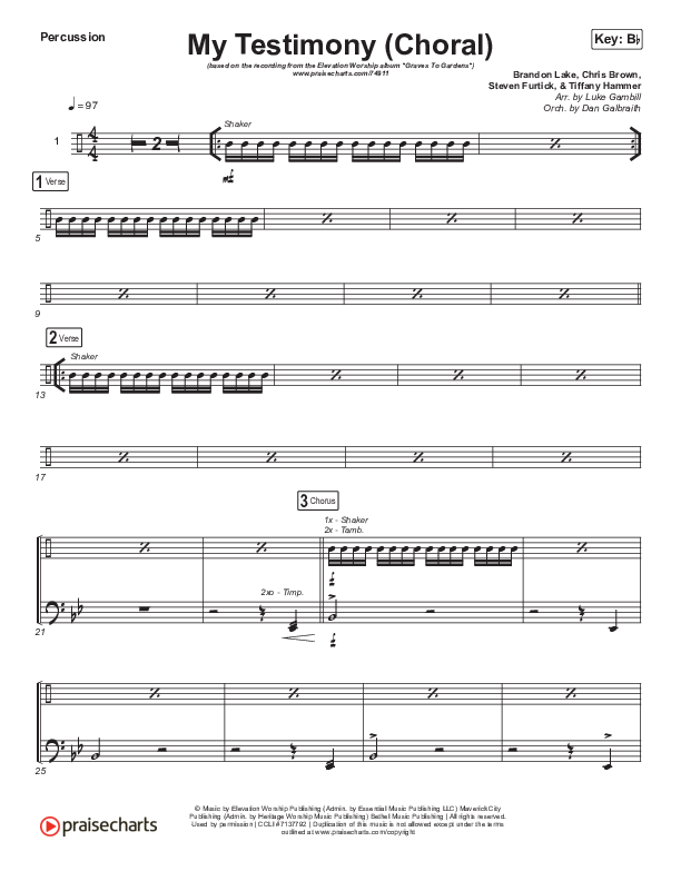 My Testimony (Choral Anthem SATB) Percussion (Elevation Worship / Arr. Luke Gambill)