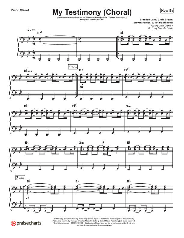 My Testimony (Choral Anthem SATB) Piano Sheet (Elevation Worship / Arr. Luke Gambill)
