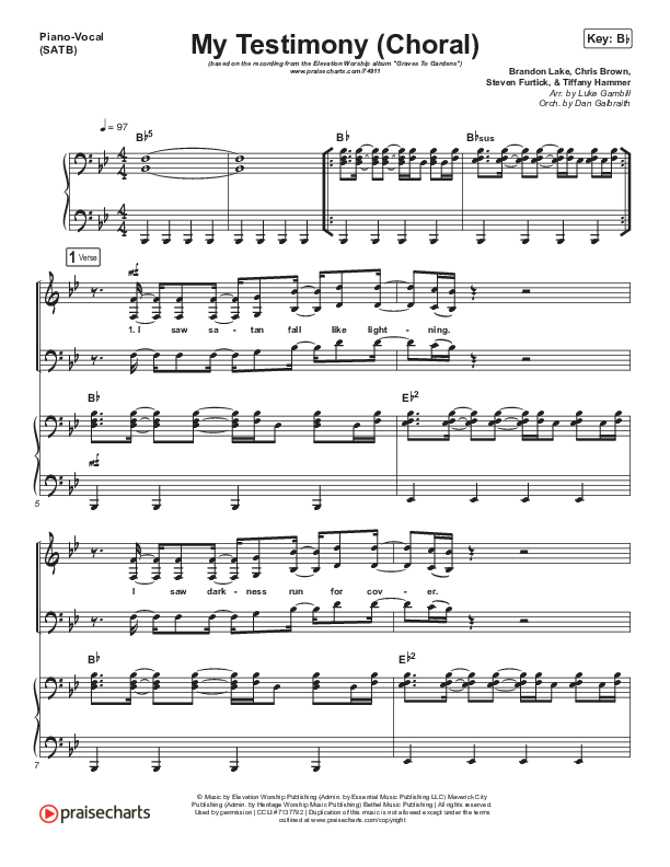 My Testimony (Choral Anthem SATB) Piano/Vocal (SATB) (Elevation Worship / Arr. Luke Gambill)