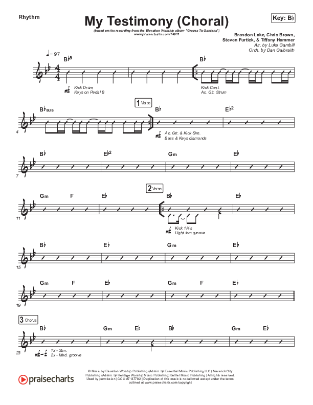 My Testimony (Choral Anthem SATB) Rhythm Chart (Elevation Worship / Arr. Luke Gambill)