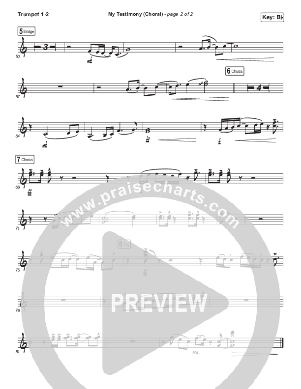 My Testimony (Choral Anthem SATB) Trumpet 1,2 (Elevation Worship / Arr. Luke Gambill)