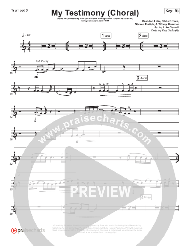 My Testimony (Choral Anthem SATB) Trumpet 3 (Elevation Worship / Arr. Luke Gambill)