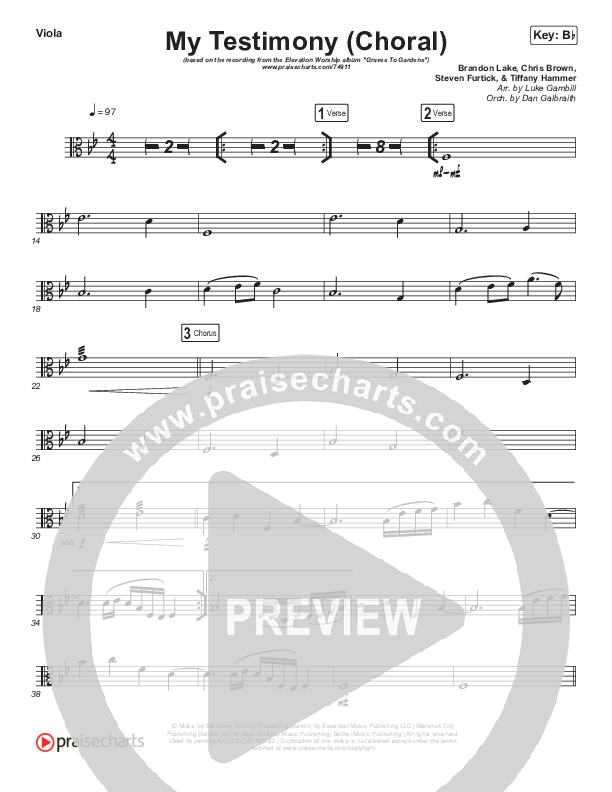 My Testimony (Choral Anthem SATB) Viola (Elevation Worship / Arr. Luke Gambill)