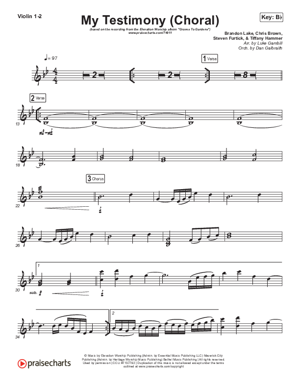 My Testimony (Choral Anthem SATB) Violin 1/2 (Elevation Worship / Arr. Luke Gambill)