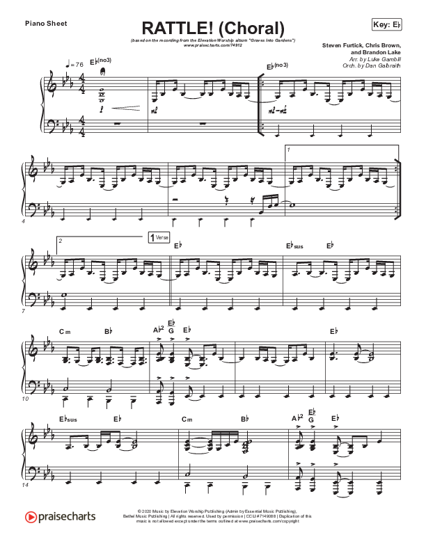 RATTLE! (Choral Anthem SATB) Piano Sheet (Elevation Worship / Arr. Luke Gambill)