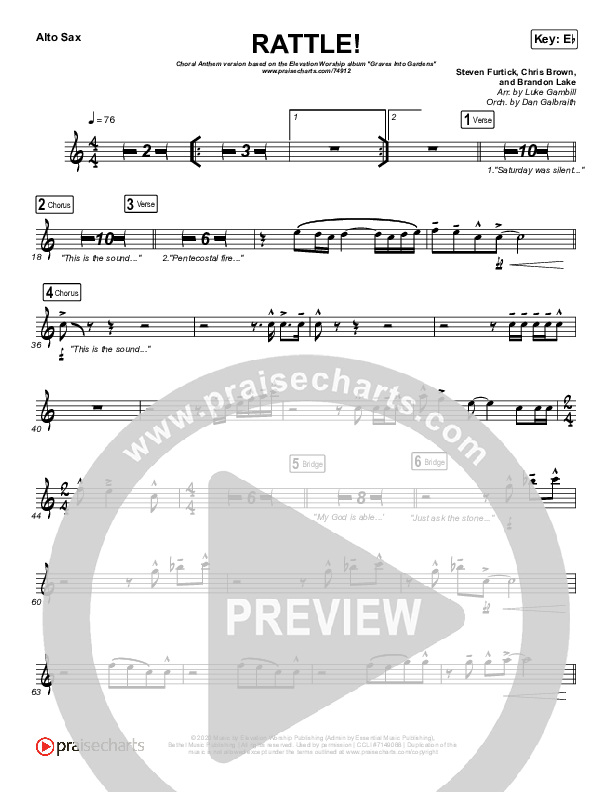 RATTLE! (Choral Anthem SATB) Alto Sax (Elevation Worship / Arr. Luke Gambill)