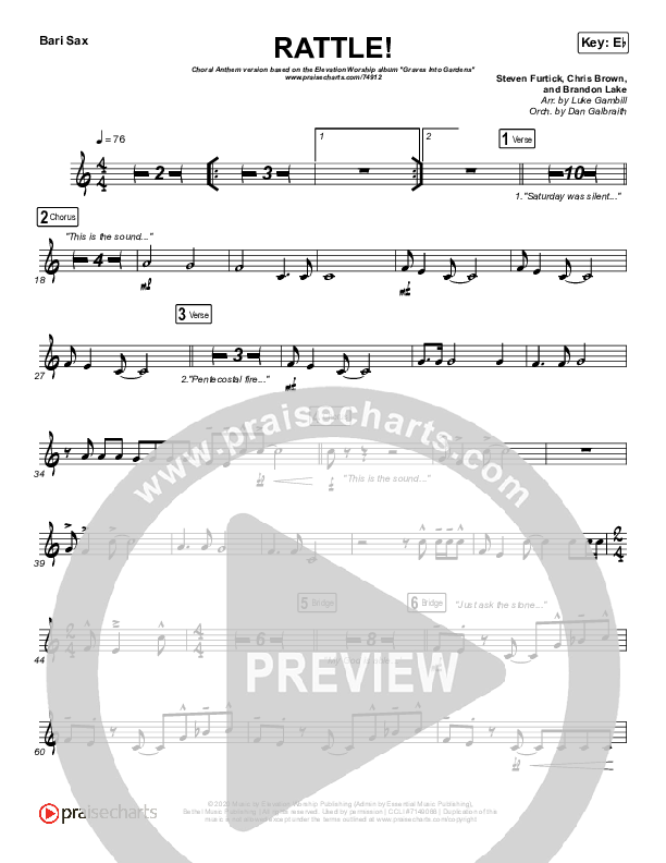 RATTLE! (Choral Anthem SATB) Bari Sax (Elevation Worship / Arr. Luke Gambill)