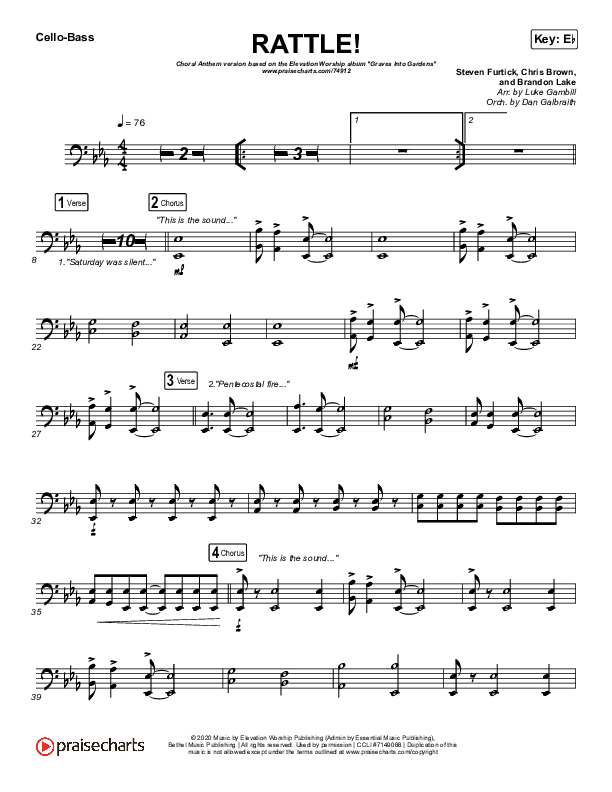 RATTLE! (Choral Anthem SATB) Cello/Bass (Elevation Worship / Arr. Luke Gambill)