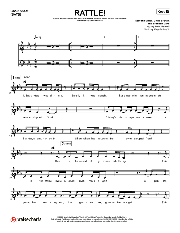 RATTLE! (Choral Anthem SATB) Choir Vocals (SATB) (Elevation Worship / Arr. Luke Gambill)