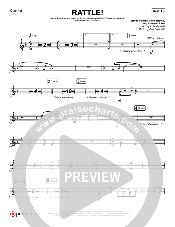 RATTLE! (Choral Anthem SATB) Clarinet 1,2 (Elevation Worship / Arr. Luke Gambill)