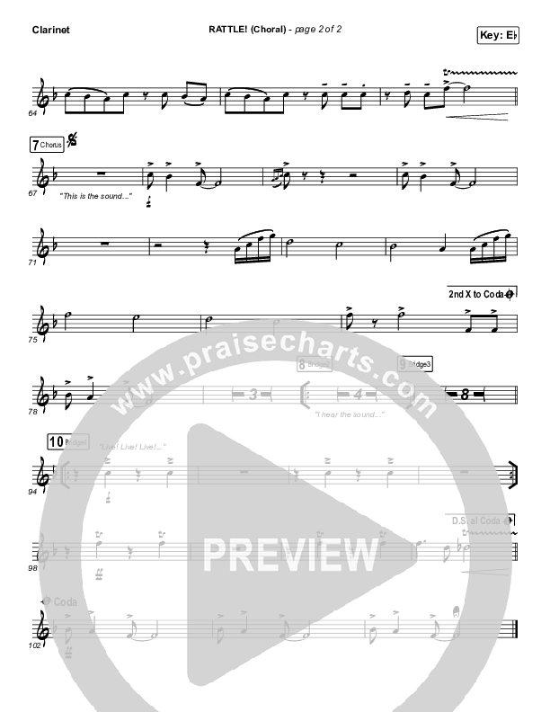 RATTLE! (Choral Anthem SATB) Clarinet 1,2 (Elevation Worship / Arr. Luke Gambill)