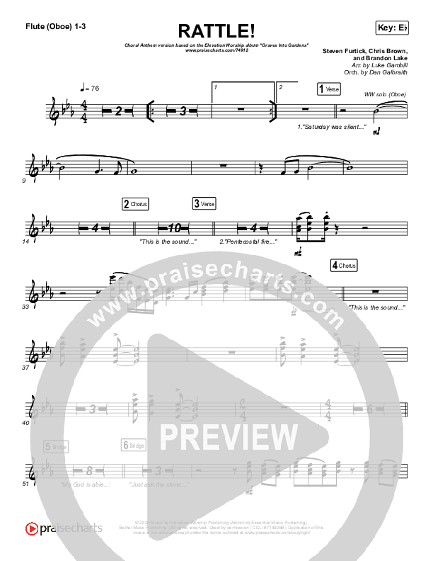 RATTLE! (Choral Anthem SATB) Flute/Oboe 1/2/3 (Elevation Worship / Arr. Luke Gambill)