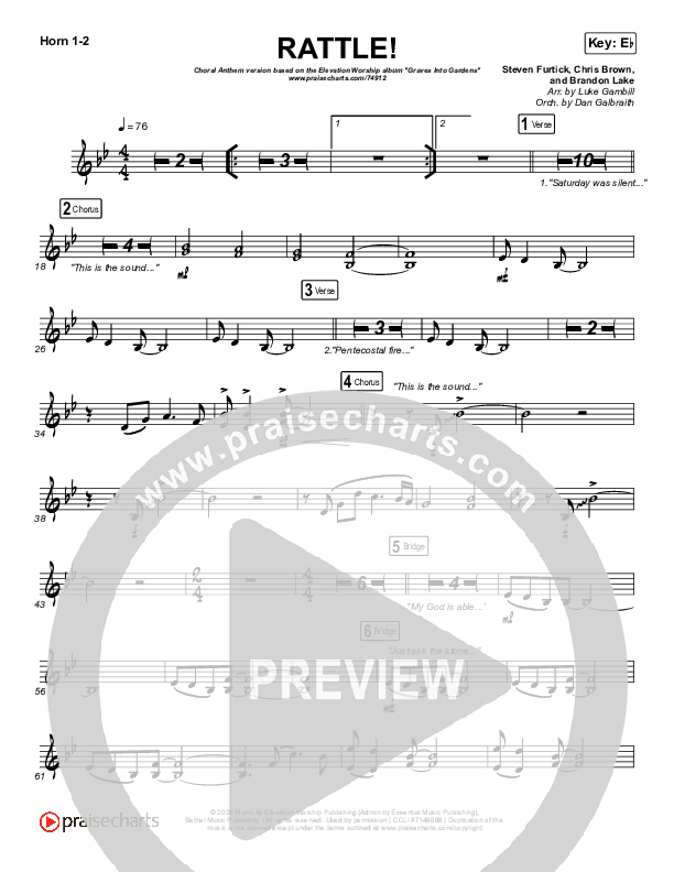 RATTLE! (Choral Anthem SATB) French Horn 1,2 (Elevation Worship / Arr. Luke Gambill)