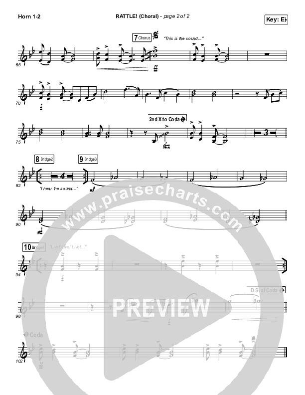 RATTLE! (Choral Anthem SATB) French Horn 1,2 (Elevation Worship / Arr. Luke Gambill)