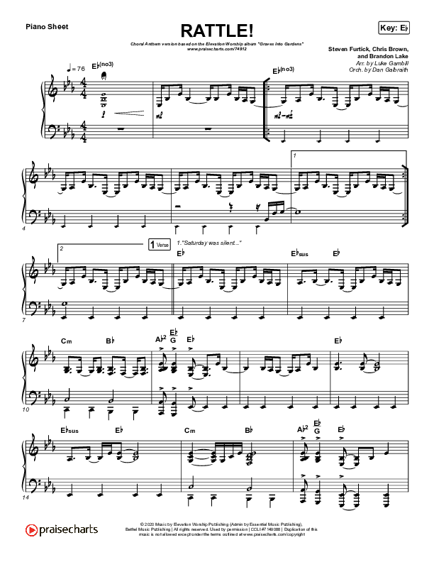 RATTLE! (Choral Anthem SATB) Piano Sheet (Elevation Worship / Arr. Luke Gambill)