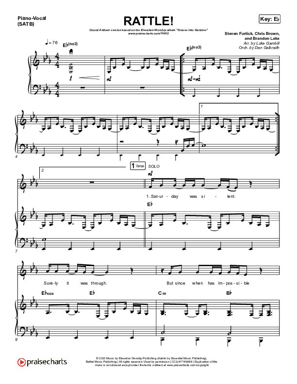 RATTLE! (Choral Anthem SATB) Piano/Vocal Pack (Elevation Worship / Arr. Luke Gambill)