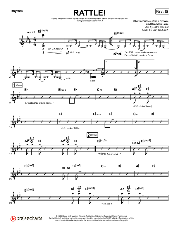 RATTLE! (Choral Anthem SATB) Rhythm Chart (Elevation Worship / Arr. Luke Gambill)