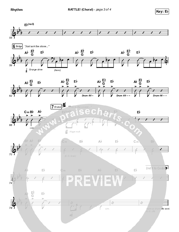 RATTLE! (Choral Anthem SATB) Rhythm Chart (Elevation Worship / Arr. Luke Gambill)