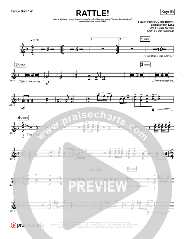 RATTLE! (Choral Anthem SATB) Tenor Sax 1,2 (Elevation Worship / Arr. Luke Gambill)
