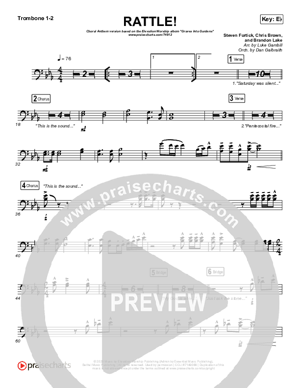RATTLE! (Choral Anthem SATB) Trombone 1/2 (Elevation Worship / Arr. Luke Gambill)