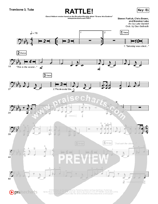 RATTLE! (Choral Anthem SATB) Trombone 1,2 (Elevation Worship / Arr. Luke Gambill)
