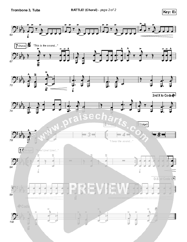 RATTLE! (Choral Anthem SATB) Trombone 3/Tuba (Elevation Worship / Arr. Luke Gambill)