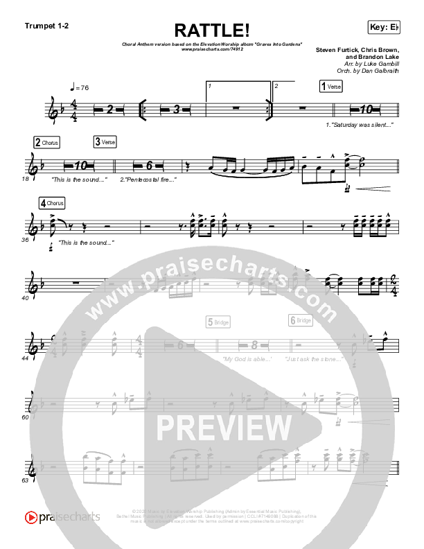 RATTLE! (Choral Anthem SATB) Brass Pack (Elevation Worship / Arr. Luke Gambill)