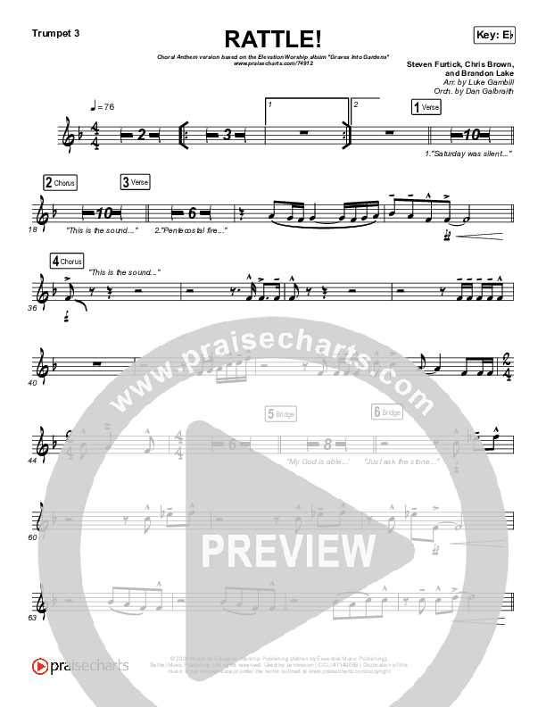 RATTLE! (Choral Anthem SATB) Trumpet 3 (Elevation Worship / Arr. Luke Gambill)