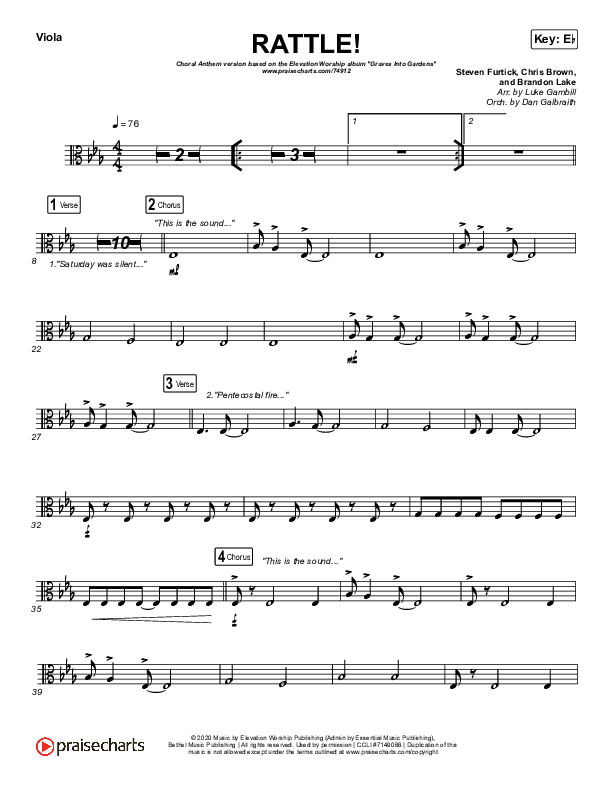 RATTLE! (Choral Anthem SATB) Viola (Elevation Worship / Arr. Luke Gambill)