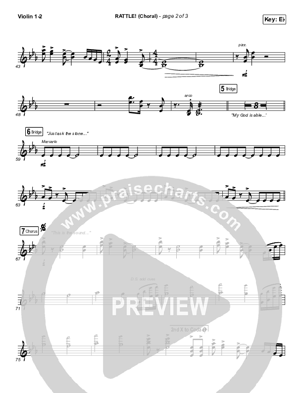 RATTLE! (Choral Anthem SATB) Violin 1,2 (Elevation Worship / Arr. Luke Gambill)