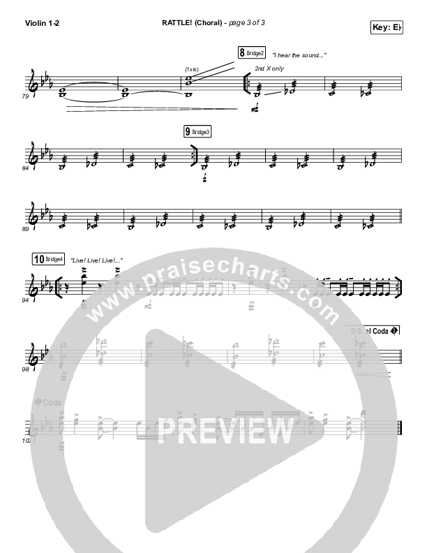 RATTLE! (Choral Anthem SATB) Violin 1,2 (Elevation Worship / Arr. Luke Gambill)